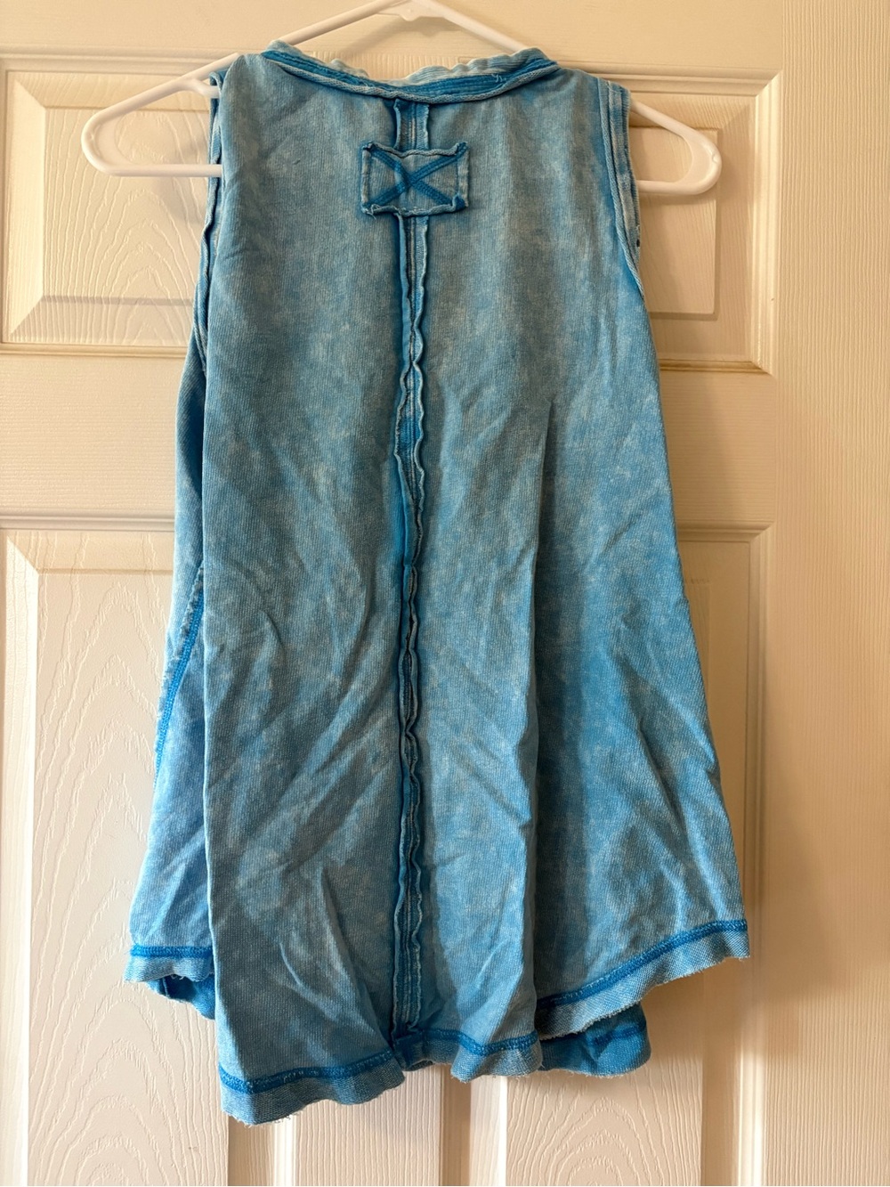Zenana sky Blue Button-Front Henley Tank acid washed coloring medium - Picture 4 of 5